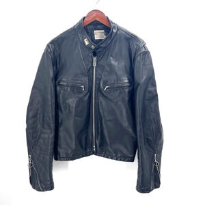Vintage Black Genuine Heavy Duty Leather Motorcycle Jacket Mens Size 44